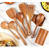 Set 9 ustensile cu suport din lemn natural de tec